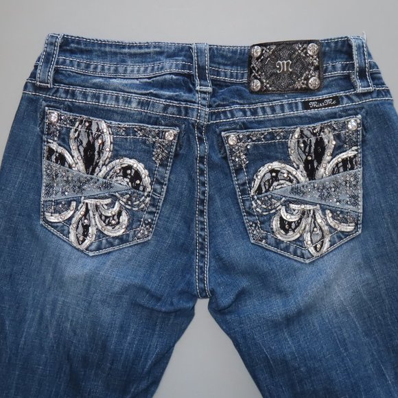 Miss Me Denim - Miss Me Jeans Womens Blue Signature Slim Bootcut Embellished Denim Western sz 28